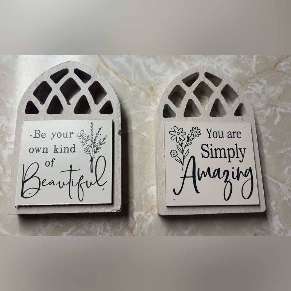 (2) Inspirational Wooden White Wall Art Set